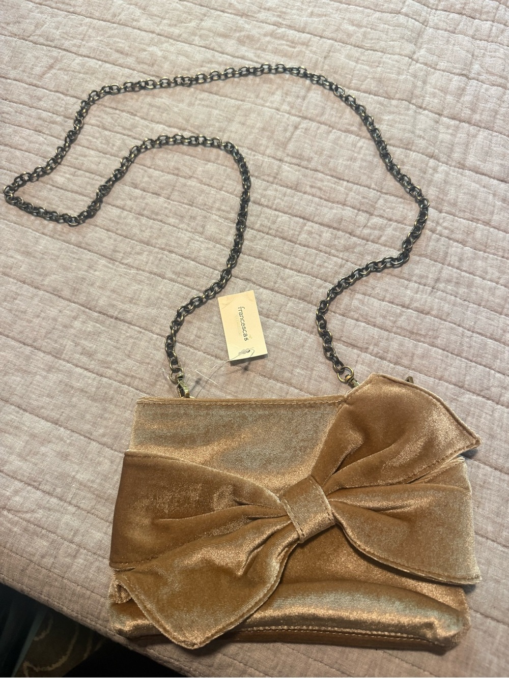 Velvet Bow Crossbody Bag in Gold
